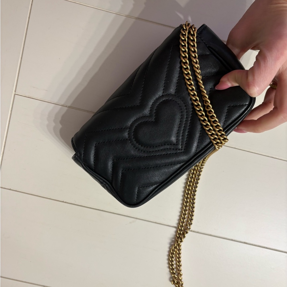 Gucci Black Mini Bag with Gold Logo marmont super mini - Picture 8 of 12